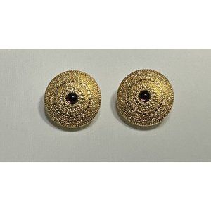 FRANCESCA VISCONTI Clip On Earrings Gold Tone Round Button Simulated Amethyst